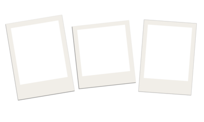 Three scattered vintage polaroid style photo frames arranged in row on transparent background for nostalgic scrapbook collage and creative picture display design