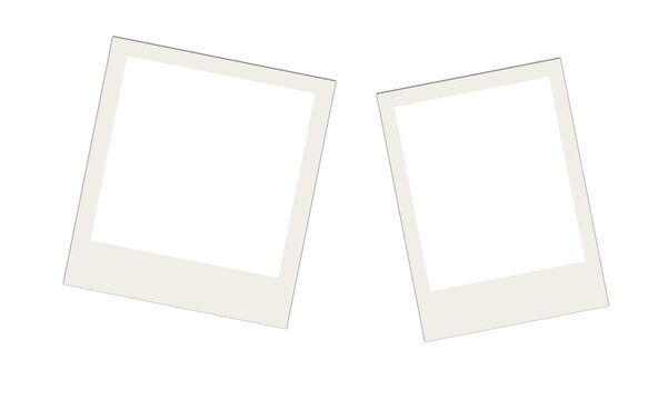 Two tilted polaroid style photo frames overlapping each other on transparent background for dynamic nostalgic memory collage and creative photography layout set