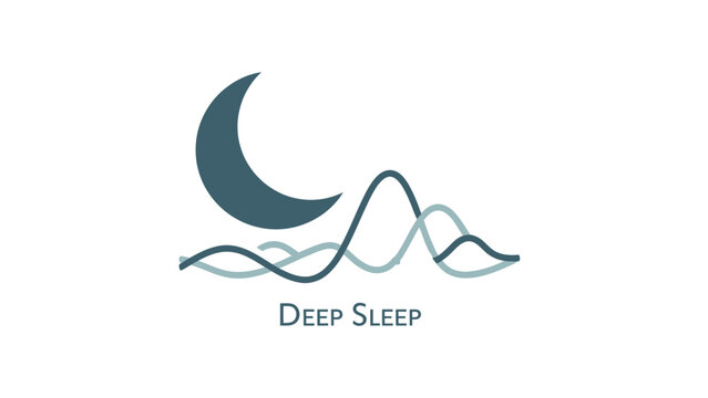 Deep Sleep Icon with Moon and Brain Waves Frequency for Wellness App Logo