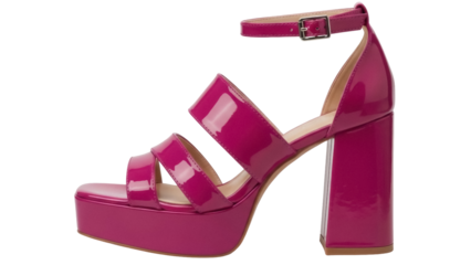 Isolated fuchsia high-heeled sandals with an ankle strap, offering a fashionable and stylish look