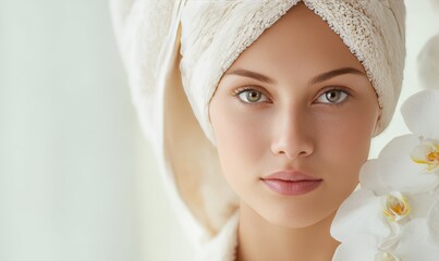 A woman with a towel wrapped around her head