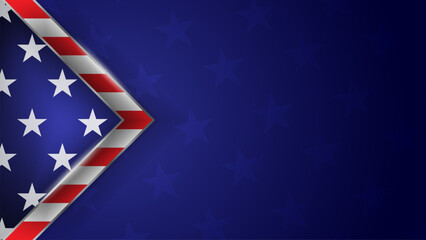 American flag stars and red stripes with silver geometric shapes in blue background template