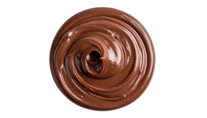 Overhead shot of a glossy, swirling spread, with a dark, rich, brown color