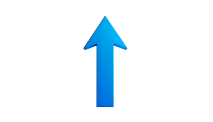 A bright blue, three-dimensional arrow pointing upwards against a black background