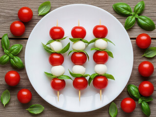 Caprese skewers on white plate