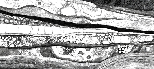 Grunge geological strata background with black and white layered lines. seamless abstract geology layers texture design.