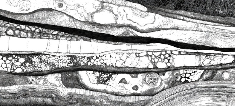 Grunge geological strata background with black and white layered lines. seamless abstract geology layers texture design.