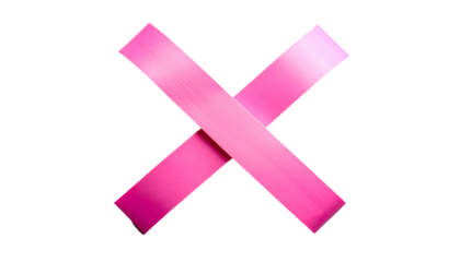 Vivid pink ribbon forming an "X" against black, suggesting denial or prohibition