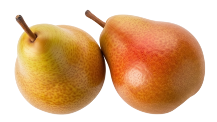 Isolated pair of ripe pears in close-up on neutral background, healthy fruits concept