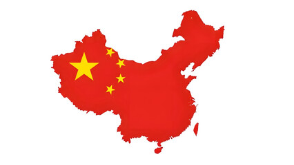 Map of china with a red color and yellow stars on a transparent background