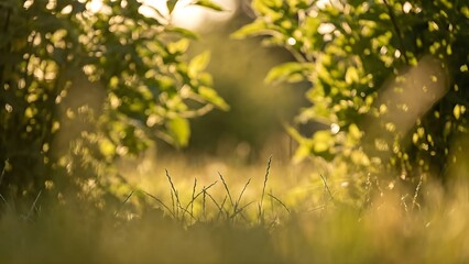 Soft Backlit Garden Background with Warm Glow and Copy Space