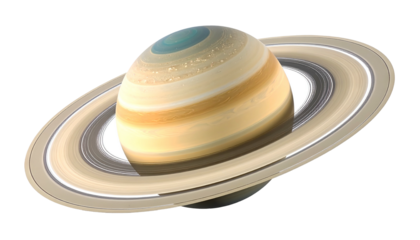 A rendering of a gas giant planet with prominent ring system, against a transparent backdrop
