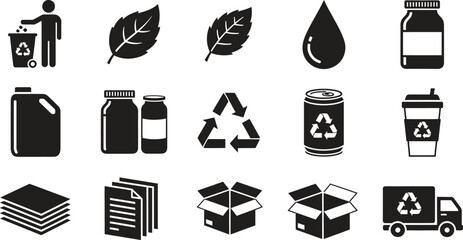 Recycling symbols and icons set