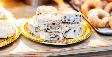 traditional festive cookies on a golden plate