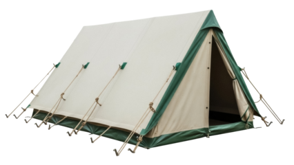 Isolated camp tent against plain backdrop, camping gear, outdoor lodging equipment for tourism