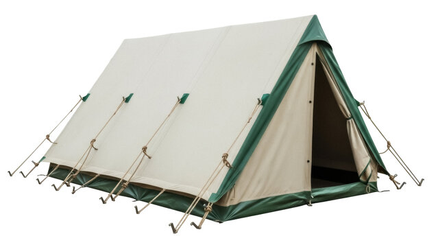 Isolated camp tent against plain backdrop, camping gear, outdoor lodging equipment for tourism