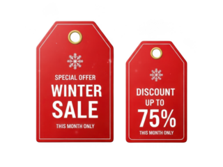 Winter sale and discount tags isolated on transparent background