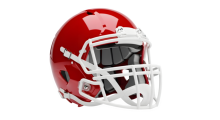 American football helmet red and white detailed view isolated on transparent background