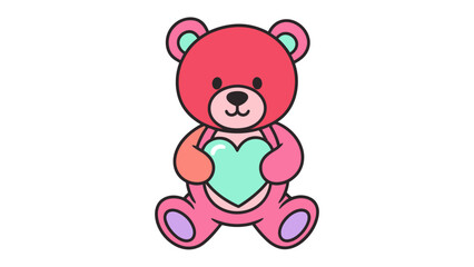 Fototapeta premium Teddy Bear with Heart: This image showcases a cheerful teddy bear, embracing a heart. The artwork is simple and sweet, evoking feelings of love and comfort.