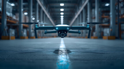 Modern autonomous drone provides efficient security and inspection for vast warehouse. Innovative technology allows readiness for future delivery and logistical tasks, ensuring precise operations