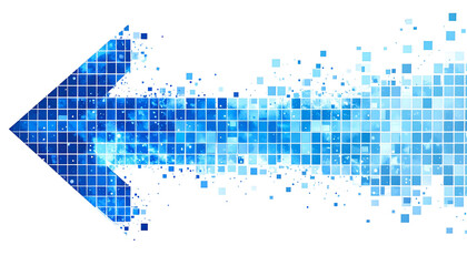 Abstract blue pixel arrow pointing left with digital cloud effect