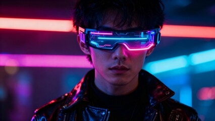 Person wearing futuristic glowing glasses