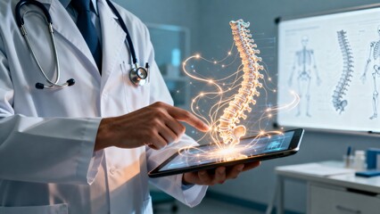 Doctor interacting with digital spine model