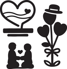 Happy day flower icon set design black silhouette illustration art