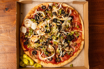 Pizza with olives and onions