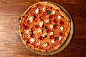 pepperoni pizza with ricotta and Basil