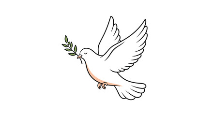 Fototapeta premium A simple and clean illustration of a white peace dove flying gracefully while holding an olive branch in its beak.