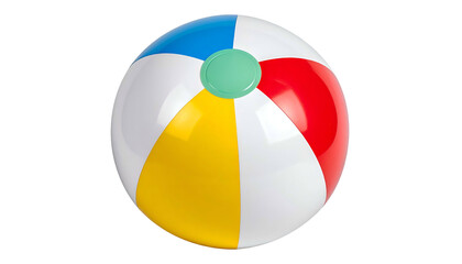Obraz premium A colorful, inflatable, striped sphere, featuring segments of red, blue, yellow, and white