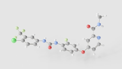 regorafenib molecule 3d, molecular structure, ball and stick model, structural chemical formula antineoplastic agent