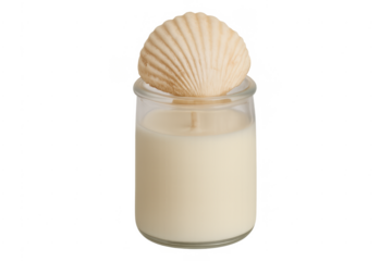 Seashell themed candle in glass jar with transparent background