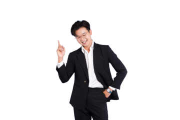 Confident Professional Pointing Upwards: A smartly dressed professional exudes confidence as he gestures upwards, a smile of assurance gracing his face.