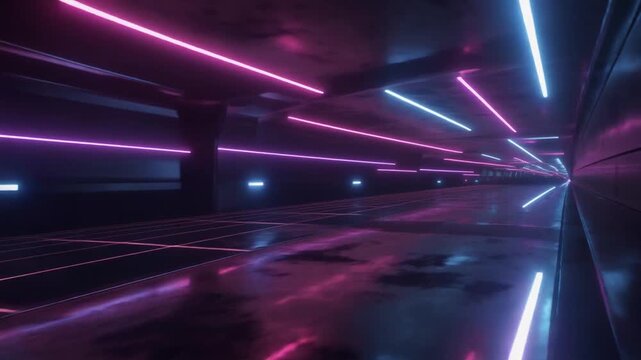 Night club concert stage with bright lights and lasers