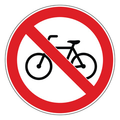 No bicycles allowed traffic sign icon in red circle with diagonal line, prohibited cycling symbol for road safety and regulations © muhammad
