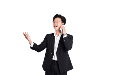 Modern Professional Communication: A portrait of a focused businessperson engaged in a conversation through wireless earphone while gesturing a confident pose.