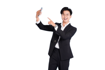 Confident Professional and Technology: a confident and well-dressed professional showcasing the future by interacting with a handheld device, the moment captured in a vibrant and clear.