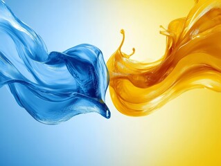 Blue and yellow liquids swirl together in a beautiful, eye-catching dance. Great background for posters, banners, or designs.

