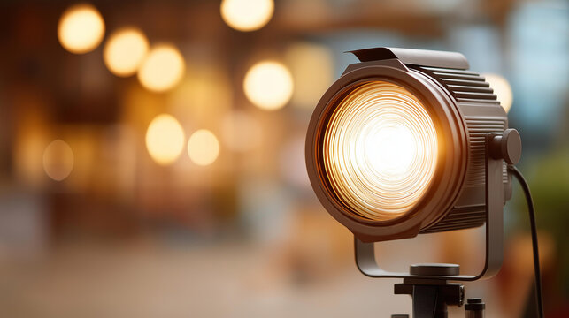 Flash studio strobe on stand ready to use, professional lighting equipment, photography illumination setup, studio light preparation, commercial lighting gear, with copy space