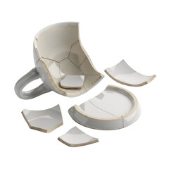 Shattered White Ceramic Cup Fragments  Broken Pottery Pieces