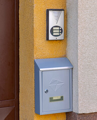 Stainless Steel Metal Mailbox and Intercom System Bell Mounted at House Wall