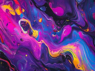 Bright, swirling colors glow with neon lights. A modern and abstract background.
