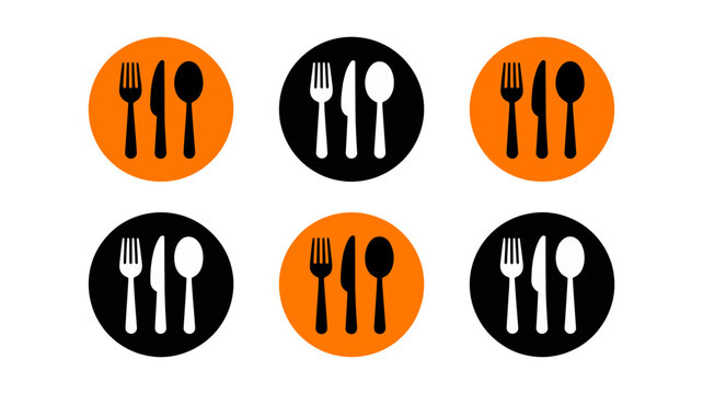 Simple icons collection representing dining utensils fork, knife, and spoon for restaurant use