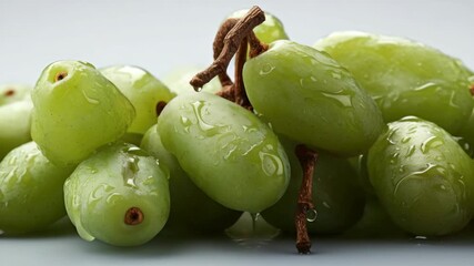 Vibrant green grapes dewy and ready for consumption.