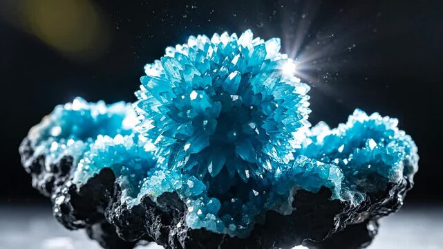 Luminous Turquoise Blue Cavansite Crystals Growing in Clusters