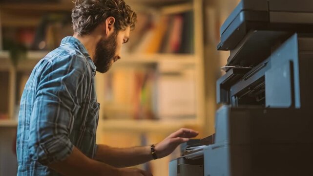 Creative professional adjusting printer settings to minimize ink usage showcasing ecofriendly zero waste printing workflow techniques.