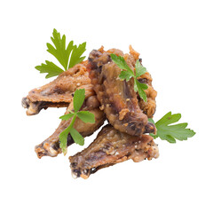 Fried Chicken Wings with Parsley Garnish on White Background graphic (195 isolated on a transparent background