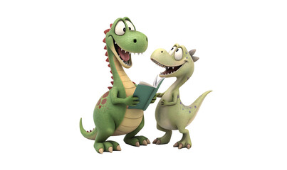 Obraz premium 3D Funny Dinosaur PNG – Cute Cartoon Dino Character Illustration